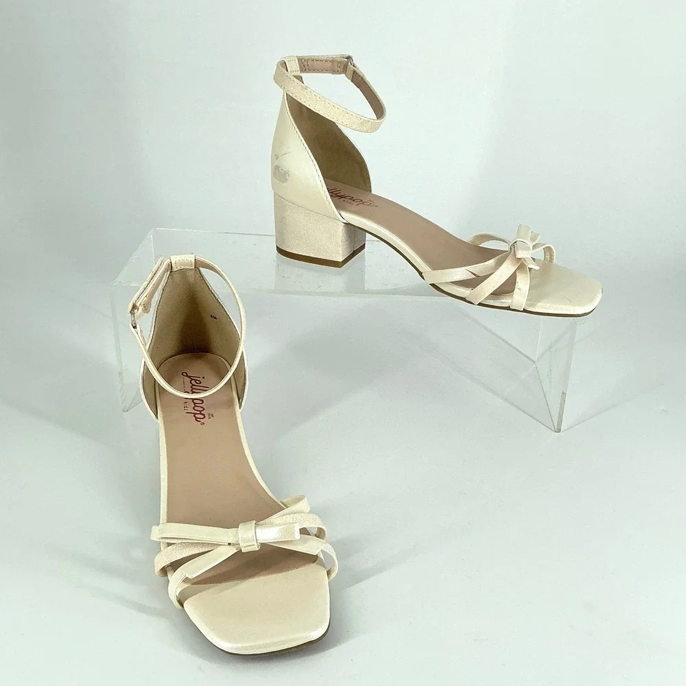 Jellypop Size 4 SEE PHOTOS Zendah Girls Pearl Shimmer Strappy Block Heel Sandals